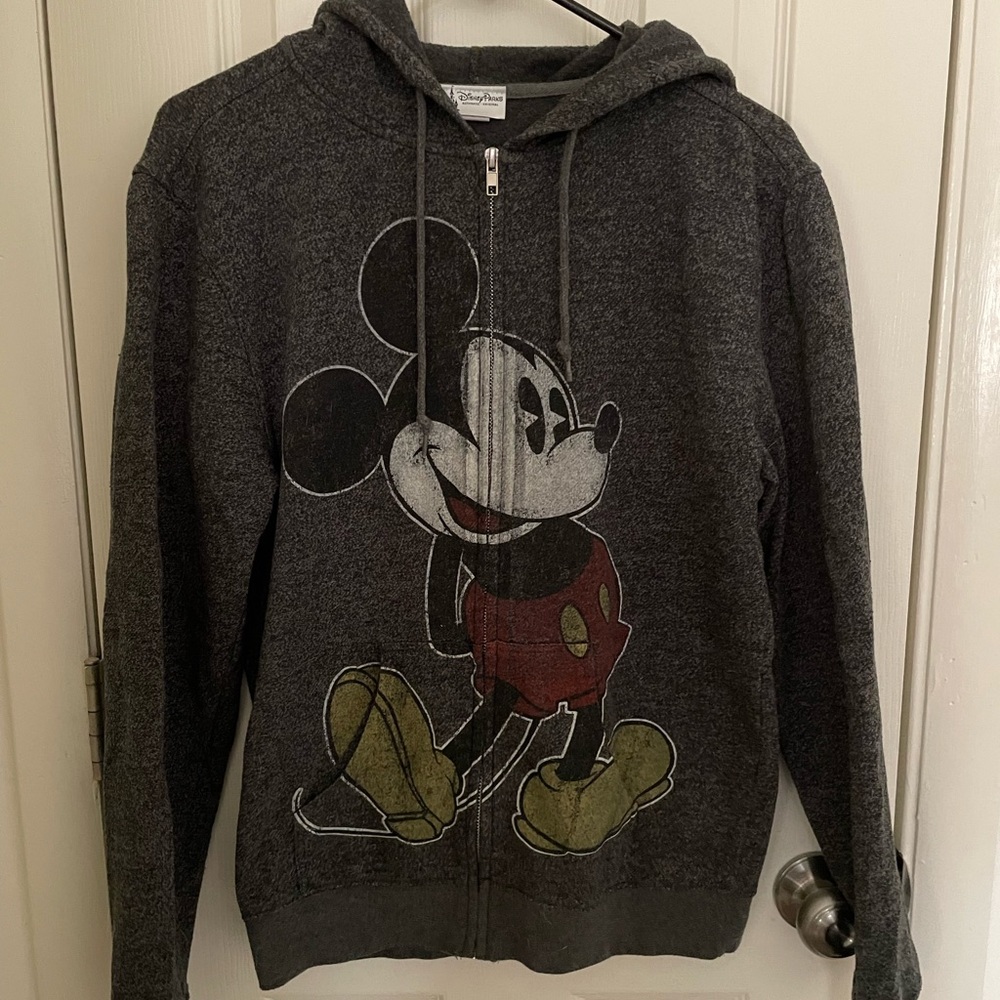 Disney Mickey Mouse Zip Jacket Hoodie Gray Mens Small